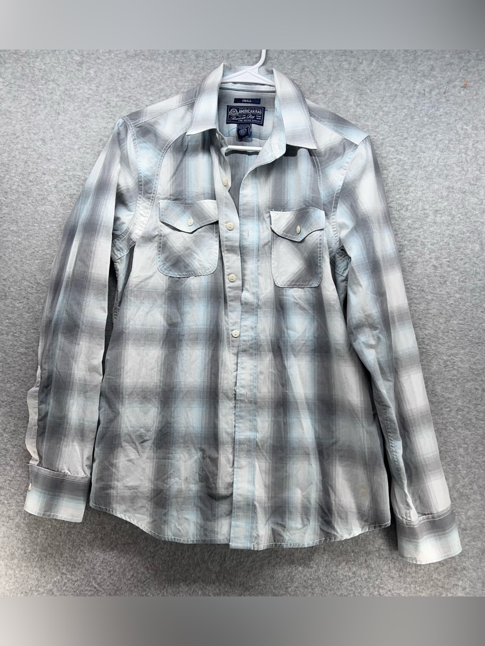 American Rag Light Blue and Gray Plaid Button-Down Shirt